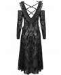 Devil Fashion Black Retro Gothic Pattern Sexy Cold Shoulder Long Sleeve Party Dress
