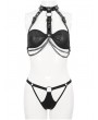 Devil Fashion Black Gothic Punk Metal Loop Two-Piece Sexy Lingerie Set