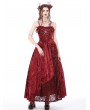 Dark in Love Red Gothic Blood Rose Lace Gorgeous Spaghetti Strap Velvet Maxi Party Dress