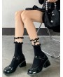 Black/White Gothic Ruffle Bowknot Mid-Calf Socks