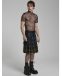 Punk Rave Yellow and Blue Plaid Gothic Punk Gradient Scottish Kilt for Men