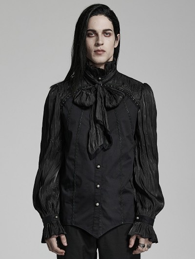 Punk Rave Black Retro Gothic Cage Visual Ruffle Long Sleeve Party Shirt for Men