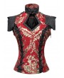 Pentagramme Red Vintage Gothic Baroque Jacquard Pattern Waistcoat for Women
