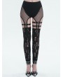 Devil Fashion Black Gothic Punk Sexy Hole Net Slim Leggings for Women