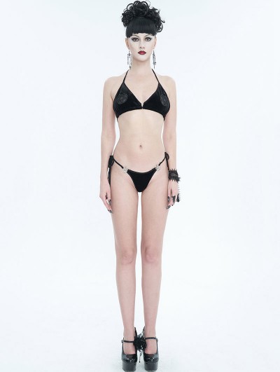 Devil Fashion Black Gothic Pentagram Velvet Halter Two-Piece Bikini Set