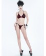 Devil Fashion Red Gothic Pentagram Velvet Halter Two-Piece Bikini Set