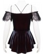Devil Fashion Blue Elegant Gothic Lace Appliqued Off-the-Shoulder Shirt for Women