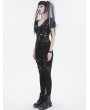 Devil Fashion Black Gothic Punk Metal Hole Short Sleeve T-Shirt for Women