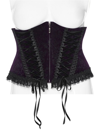 Punk Rave Black and Violet Gorgeous Velvet Gothic Printing Plus Size Underbust Corset Waistband