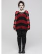 Punk Rave Black and Red Stripe Gothic Decayed Pullover Plus Size Sweater for Women