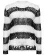 Punk Rave Black and White Stripe Gothic Decayed Pullover Plus Size Sweater for Women
