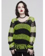 Punk Rave Black and Green Stripe Gothic Decayed Pullover Sweater for Women