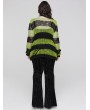Punk Rave Black and Green Stripe Gothic Decayed Pullover Sweater for Women