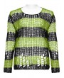 Punk Rave Black and Green Stripe Gothic Decayed Pullover Sweater for Women