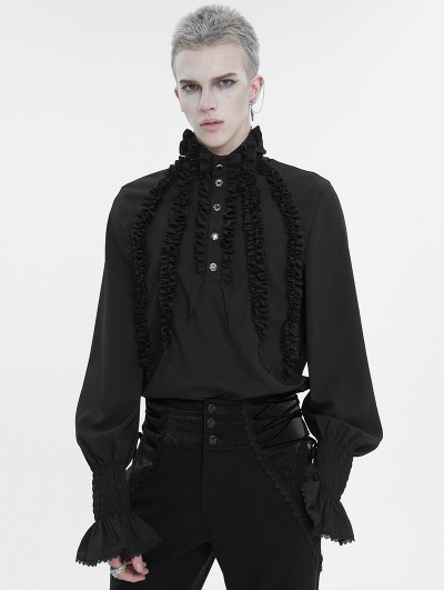 Devil Fashion Black Gothic Retro Palace Frilly Long Sleeve Shirt for Men