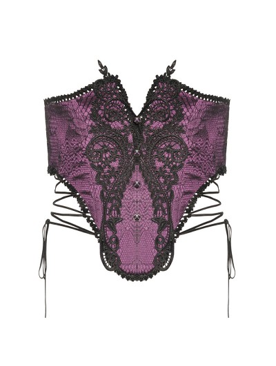 Dark in Love Purple Gothic Luxe Court Sexy Hollow Out Lace Underbust Corset