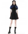 Dark in Love Blue and Black Stripe Daily Gothic Frilly Collar Short Dress