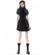 Dark in Love Blue and Black Stripe Daily Gothic Frilly Collar Short Dress