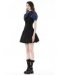 Dark in Love Blue and Black Stripe Daily Gothic Frilly Collar Short Dress