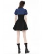 Dark in Love Blue and Black Stripe Daily Gothic Frilly Collar Short Dress