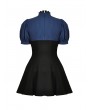Dark in Love Blue and Black Stripe Daily Gothic Frilly Collar Short Dress