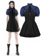Dark in Love Blue and Black Stripe Daily Gothic Frilly Collar Short Dress