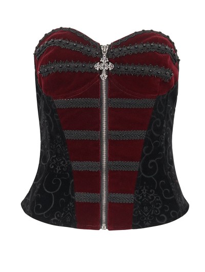 Eva Lady Black and Red Gothic Victorian Velvet Corset Top for Women