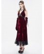 Eva Lady Wine Red Gothic Gorgeous Velvet Sexy Cutout Halter Long Party Dress