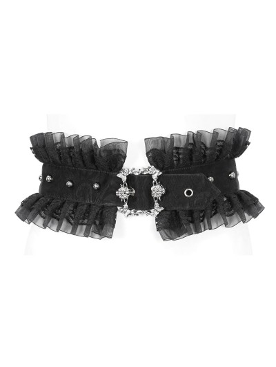 Devil Fashion Black Gothic Buckle Ruffled Lace Girdle for Women