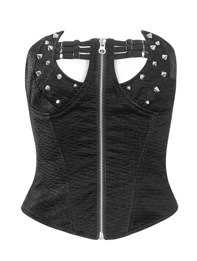 Devil Fashion Black Sexy Gothic Punk Rivet Cutout Overbust Corset Top for Women