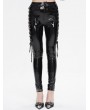 Devil Fashion Black Gothic Punk Skinny Side Hollow Leather Pants for Women