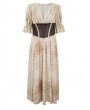 Devil Fashion Beige and Coffee Gothic Vintage Deep V-Neck Pleated Long Dress