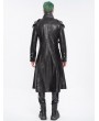 Devil Fashion Black Gothic Punk Leather Studded Multi-Buckle Belt Long Trench Coat for Men