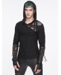 Devil Fashion Black Gothic Punk Mesh Splicing Casual Hooded T-Shirt for Men