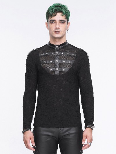 Devil Fashion Black Gothic Punk Textured Long Sleeve Knitted T-Shirt for Men