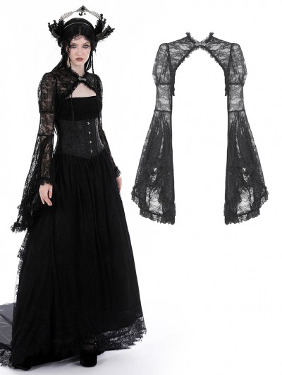 Dark in Love Black Vintage Gothic Victorian Long Trumpet Sleeves Lace Cape for Women