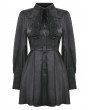 Dark in Love Black Gothic Lace Bow Tie Long Sleeve Short Casual Dress