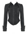 Dark in Love Black Gothic Ruffle Front Button Up Long Sleeve Blouse for Women
