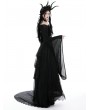 Dark in Love Black Gothic Sexy Hollow Out Long Trumpet Sleeves Mesh Top for Women