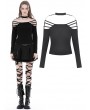 Dark in Love Black Gothic Punk Sexy Off-the-Shoulder Slim Fit T-Shirt for Women