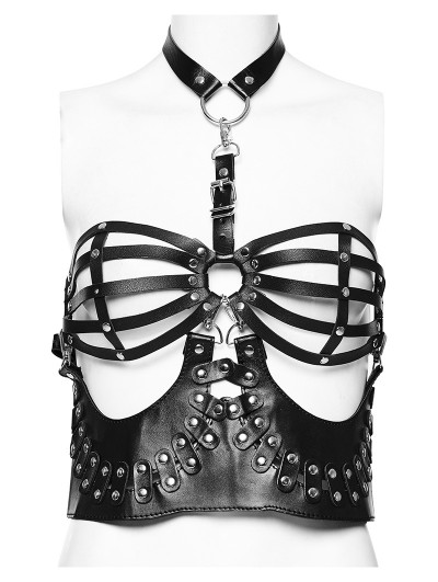 Punk Rave Black Gothic Punk Halter Sexy Hollowed Out Bra Harness