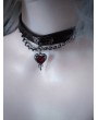 Dark Gothic Red Love Crystal Pendant Faux Leather Choker