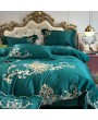 Dark Green Vintage Luxurious Floral Embroidery Comforter Set