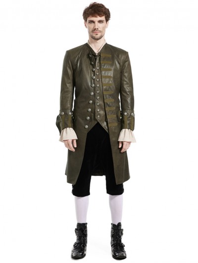 Pentagramme green vintage steampunk gothic mid-length trench coat for men