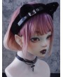Black Gothic Cute Plush Cat Ears Headband with Metallic Decor