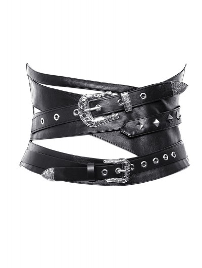Dark in love Black Gothic Punk Metal Buckle Bandage Waistband for Women