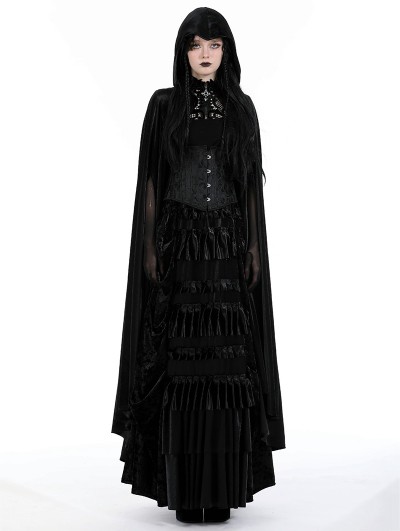 Dark in love Black Retro Gothic Knight Errant Cutout Long Velvet Cape for Women