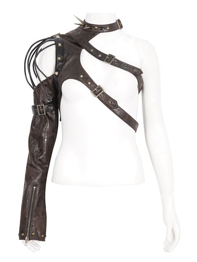 Devil Fashion Coffee Gothic Punk Buckled One Shoulder Armer for Women