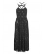 Devil Fashion Black Gothic Punk Cross Print Pentagram Strap Sexy Split Dress