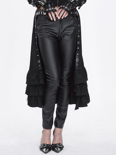 Devil Fashion Black Gothic Punk Open Front Ruffle Hem Half Skirt